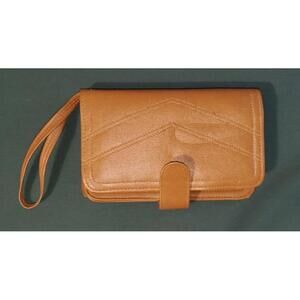 Brown Faux Leather Women's Wristlet, wallet, Clutch